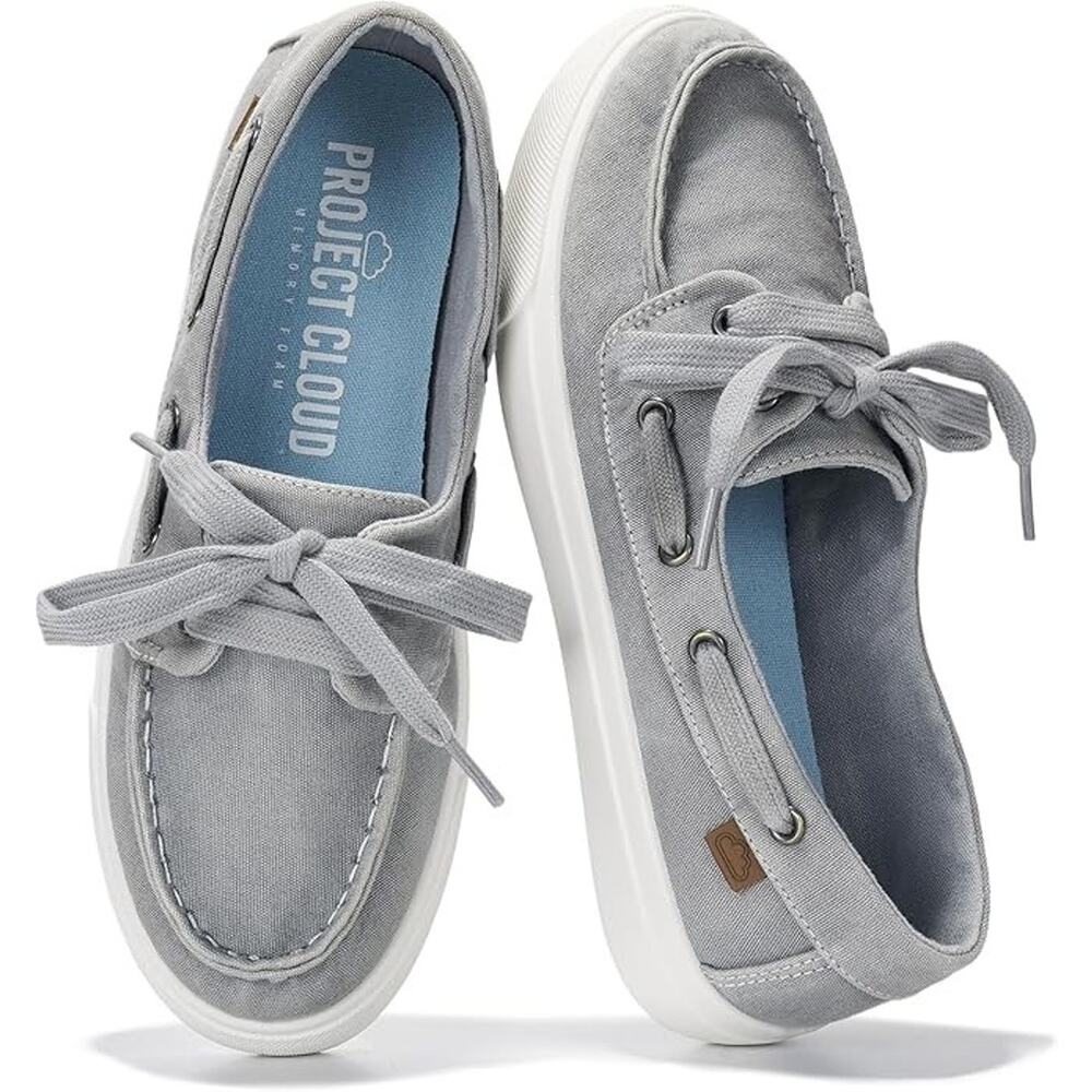 Project Cloud Seasalt Boat Shoe Womens 7.5 Grey Slip On Memory Foam Non Slip NEW